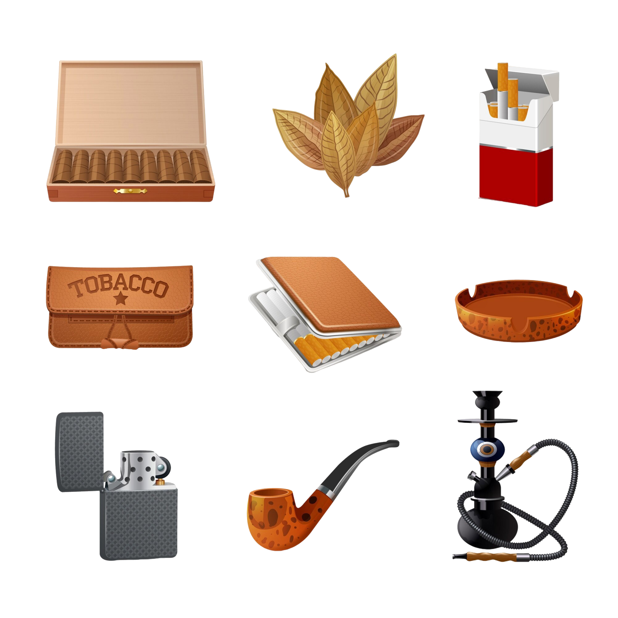tobacco-decorative-realistic-icon-set